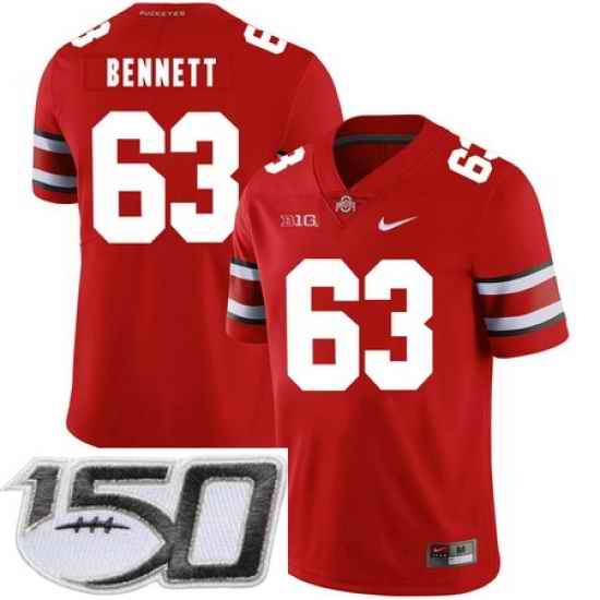 Ohio State Buckeyes 63 Michael Bennett IV Red Nike College Football Stitched 150th Anniversary Patch Jersey